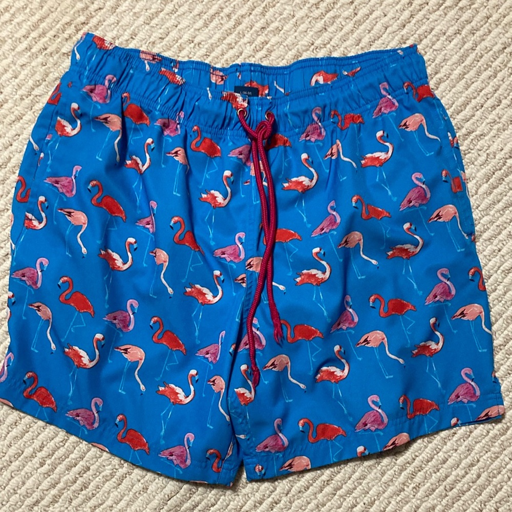 ⭐️⭐️George Blue and Red Flamingo Swim Trunks with Elastic Waistband